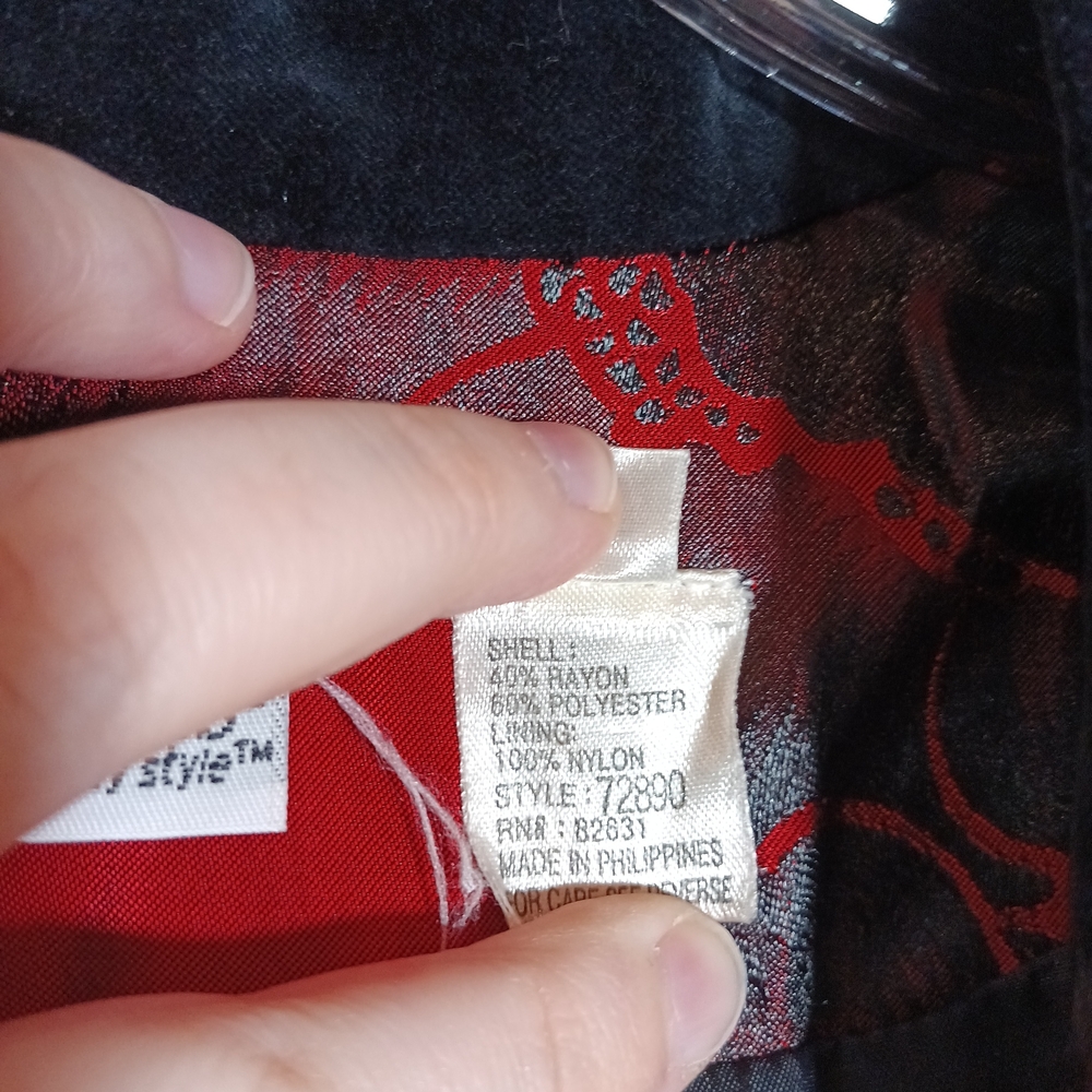 Newport News Vintage Floral Red and Black Women's Blazer Smoking Jacket Size XL - Picture 6 of 8